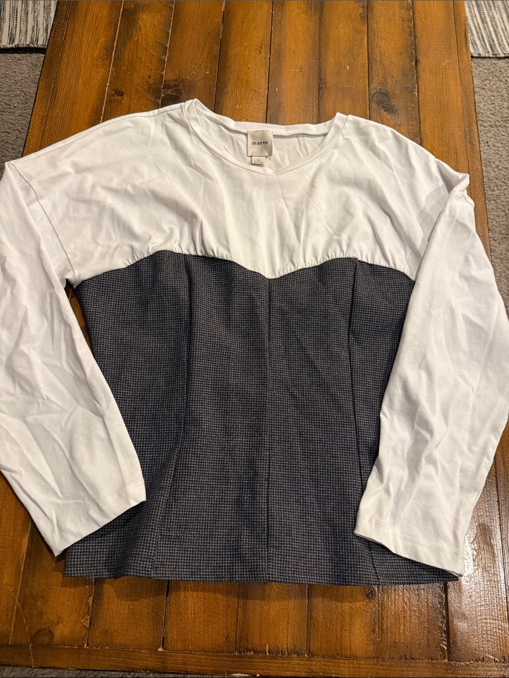 Anthropologie Two-Tone Long Sleeve Top - White and Charcoal
